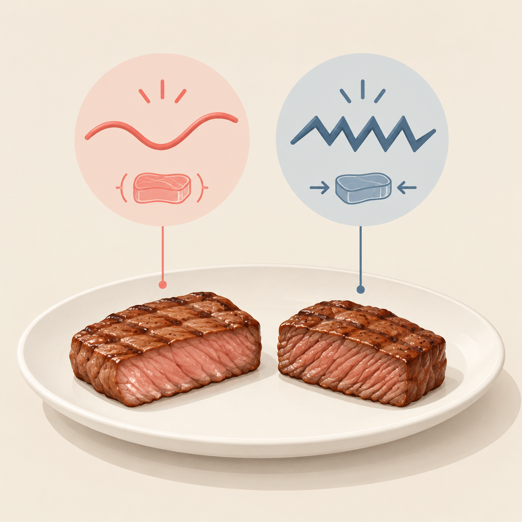 AI 생성 설명 이미지: 안산일동맛집 유니드정육식당 | 구운 고기의 ‘씹는 맛’과 ‘질김’ 구분하기